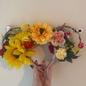 Floral Theme Park Ear Headband with Yellow and Orange Flowers